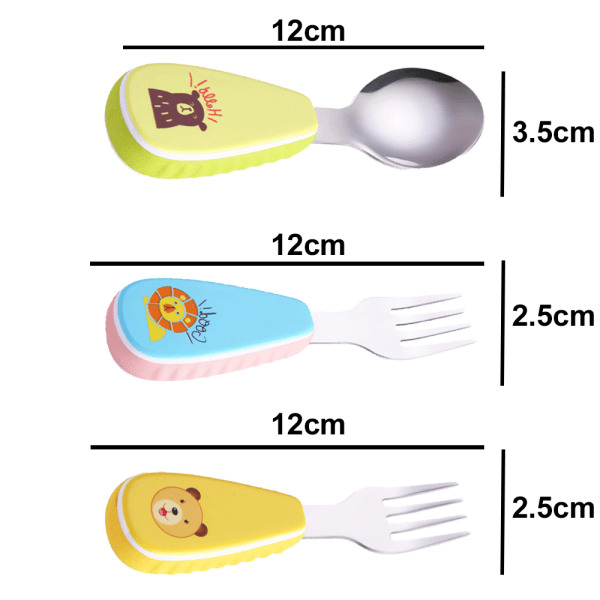 Silikongrepp, Babyskedar + Gafflar | Bestick i Rostfritt Stål