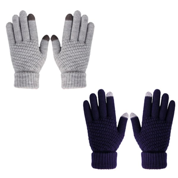2 par dame vinter touch screen handsker Varme uldforede strikkede handsker Elastiske manchetter Vinter strikkede handsker Grey+Navy