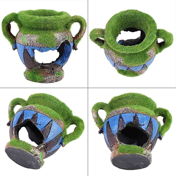 Simulert Vase Akvariumdekor, Simulert Harpiksvase Skjulested Fiskedam Akvarium Ornamenter Dekor (grønn) (1 stk)