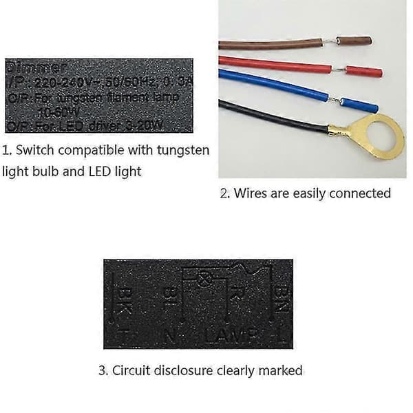 LD-600S Inbyggd 3-vägs touch-dimmer på/av-brytare US/EU Black EU2