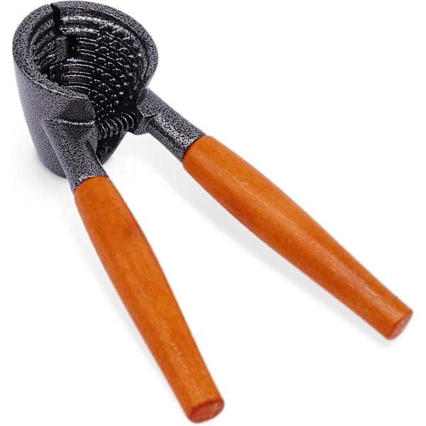 Kraftig nötknäppare, ergonomiskt trähandtag med fjäderbelastning, emaljerad pressgjuten aluminium med tandade käftar för enkel knäckning av olika nötter inklusive pekannötter,
