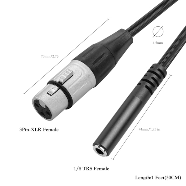 6,5 mm 1/4 tommer hun til XLR hun adapterkabel afbalanceret mikrofonkabel kvart tomme TS til XLR 3-polet forbindelseskabel 11,8 tommer