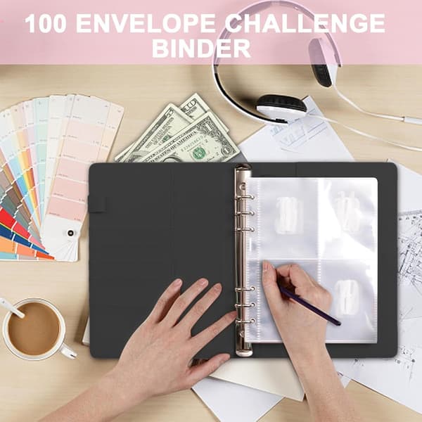 Par's 100-dages pengebesparende udfordring 100 kuvert udfordring mappe sparebog black