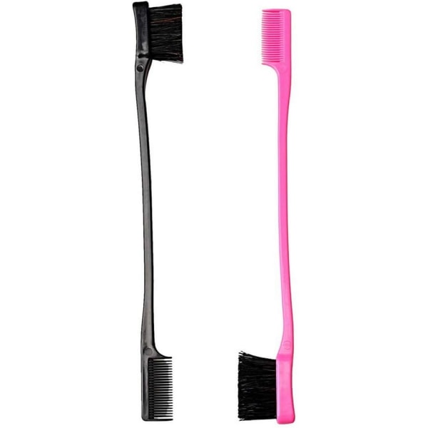 2 Pack Edge Control Hair Brush Double Sided Edge Brushes(Pink