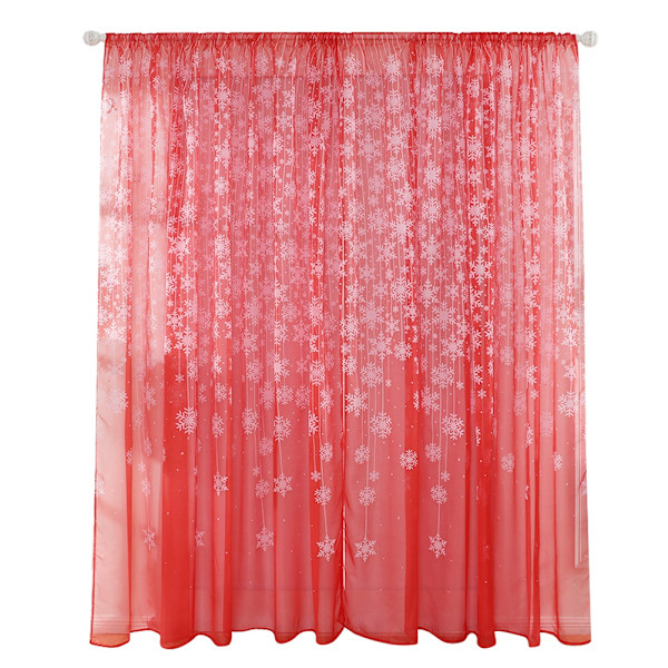 Røde Snefnug Mønster Transparent Trykt Vindue Gardin Voile Sheer Paneler til Soveværelse Stue