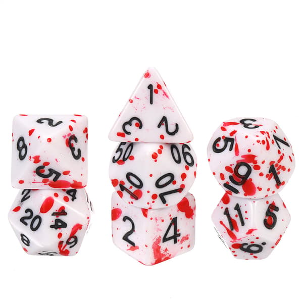 D&D Tärningsset med Oregelbundna Kast Blodröda Prickar Polyhedral Roll