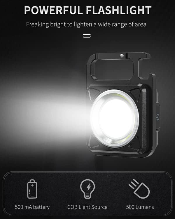 500 Lumen COB Lommelykt USB Oppladbar Nøkkelringlys 4 Lysmoduser