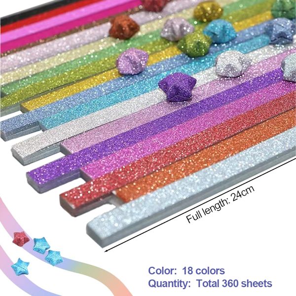 Origami-stjärnor Papperspaket DIY-papper, 360/520 ark, flerfärgad glitterorigami för barns konst- och hantverksprojekt