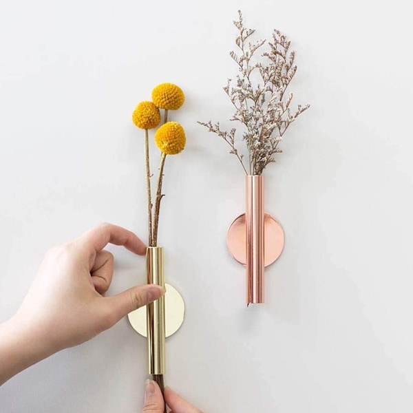 2-pack väggmonterade blomvaser i metall, moderna torkade