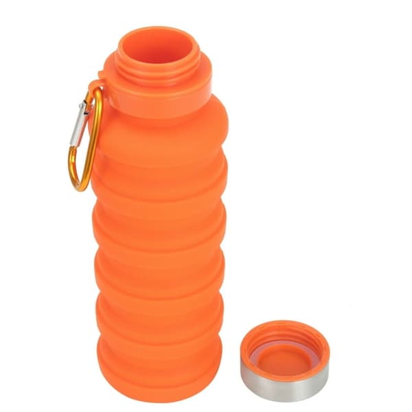 550ml Orange och Silver Silikon Vattenflaska med Bred Munlock