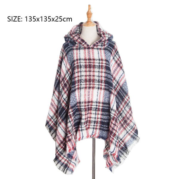Dame Plaid Hætte Kappe Sjal Tæppe Poncho Hætte Kappe