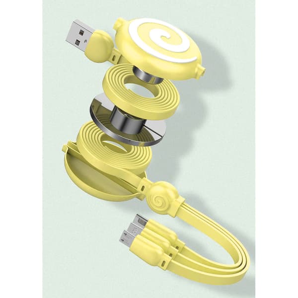 3 i 1 USB-opladerkabel Lollipop-form Strækbar Hurtig Opladning Telefonkabel til IOS til Android til Huawei, Gul