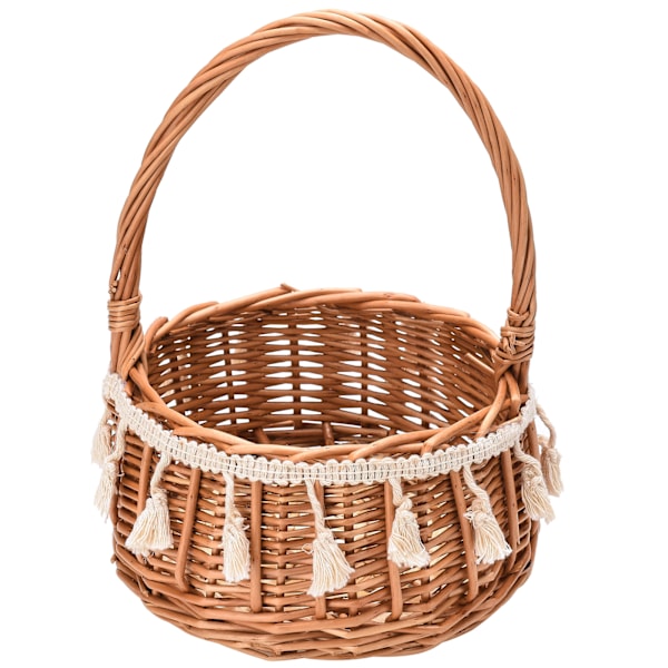 Rattan-kukkatikkari, Käsintehty Rustic-kukkien säilytyskori, Kukkakori (kahvalla) Koti- ja Hääjuhla-koristeluun