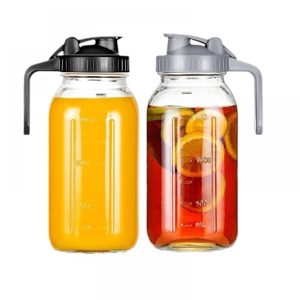 2-pack 1,9 liters glaskanna, halv gallon Mason Jar-kanna med bred öppning och lufttätt lock för iste, kallbryggt kaffe, kylskåpsvatten, bröstmjölk