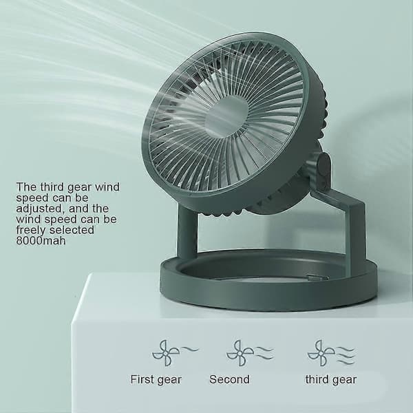 Campingventilator med LED-lys, 8000mah udendørs teltventilator med lys & krog, 180° roterende ventilator, til camping, f