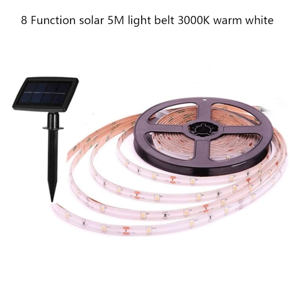Utomhus LED-ljuslist med solceller, 8 lägen, solcellsdriven, flexibel, vattentät