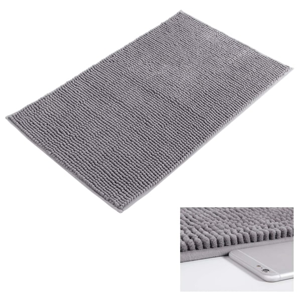 Skridsikker bademåtte 50x80cm mikrofiber chenille tæppe til badeværelse grå