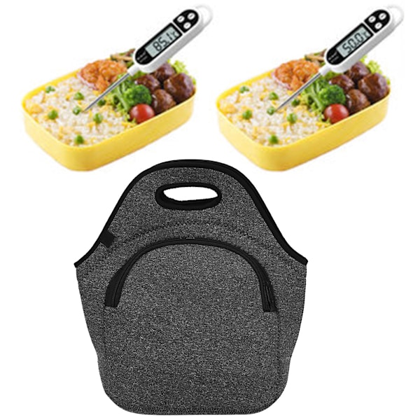 Bärbar Termisk Isolerad Lunchväska för Utomhusbruk Picknick Matpåse Handväska (Kolgrå)