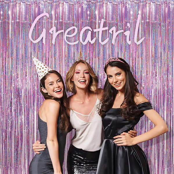 Klippbar Dörrbakgrund, Glitterfoliefransar för Temafester, Examensfester, Bröllop och Möhippor (3-pack, Rosa Metallic)