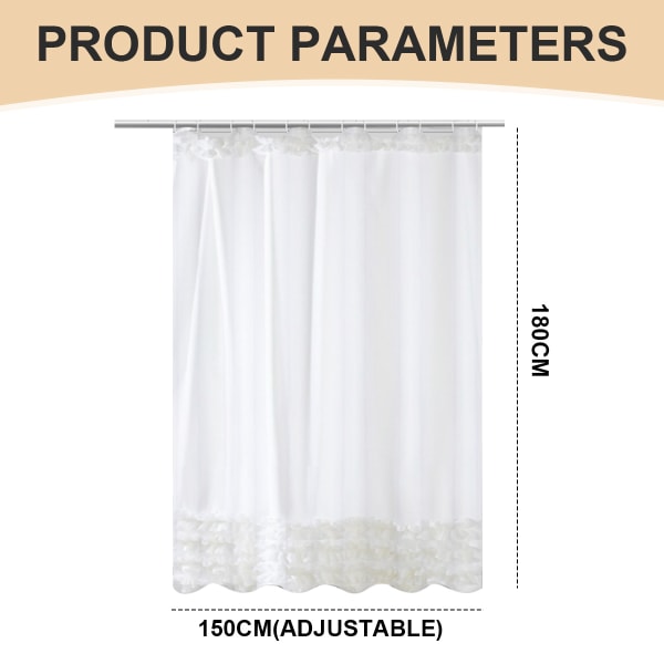 White Farmhouse Shower Curtain 70 x 70 with Shabby Chic Ruffles