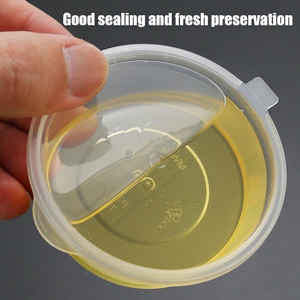 Små plastbehållare med lock, Jello Shot Cups med lock, Engångsportioner BPA-fria för sås, kryddor, Souffle, salladsdressing,