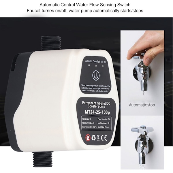Boosterpumpe 100W 24V 25L Fuld Automatisk Intelligent Sensor Stille Vandtryk Booster Pumpe 100‑240V EU Stik