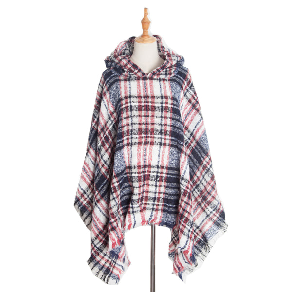 Dame Plaid Hætte Kappe Sjal Tæppe Poncho Hætte Kappe