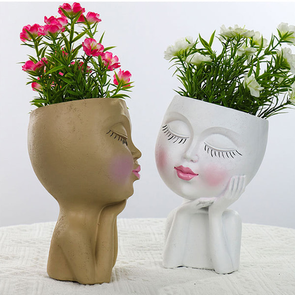 Mannequin Resin Kindstöd Blomkruka Ansikte Blomkruka