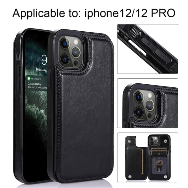 iPhone 12 - Praktisk stilfuldt etui med kortholder, sort sort
