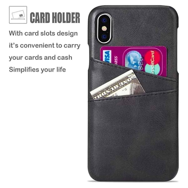 Retro Læder Kortholder Etui med Ægte Lædertekstur til iPhone 15
