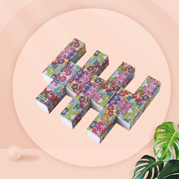 10-pack, nagelbuffertblock för naturliga naglar och akrylnaglar, 4-sidig, medium kornig nagelfil (mönster) Trumpet Flower