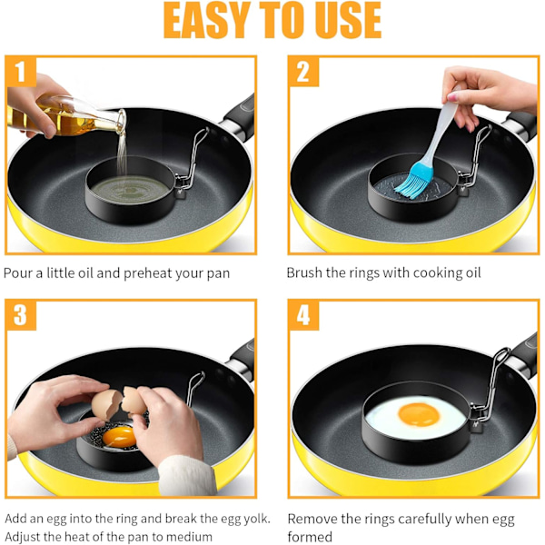 Äggringar, Pannkaksform i rostfritt stål för perfekt formade ägg, Non-stick äggringar för frukostmackor och mer, Mångsidig matlagning
