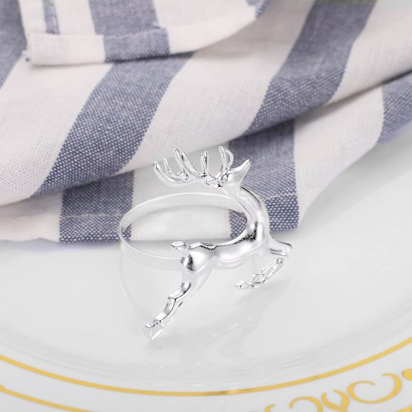 Elegant Silver Deer Servettringar Set För Säsongsbetonad Bordsdekoration, Kompletta Bordskollektioner, 6 Delar Galvaniserade Metall Servetthållare För
