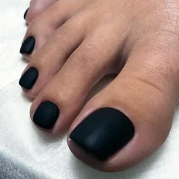 Mode matt falska tånaglar Fot falska naglar cover Aryclic Square Daily Party Date Clip Tryck på tånaglar för kvinnor och flickor (24 st) Black