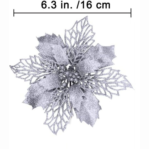 Glittrande Julgransdekorationer, Julstjärna Konstgjord Blomma Med Silverglitterpulver För Festlig Dekor