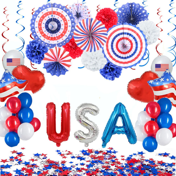 4 juli patriotiska festdekorationer set, USA vimplar