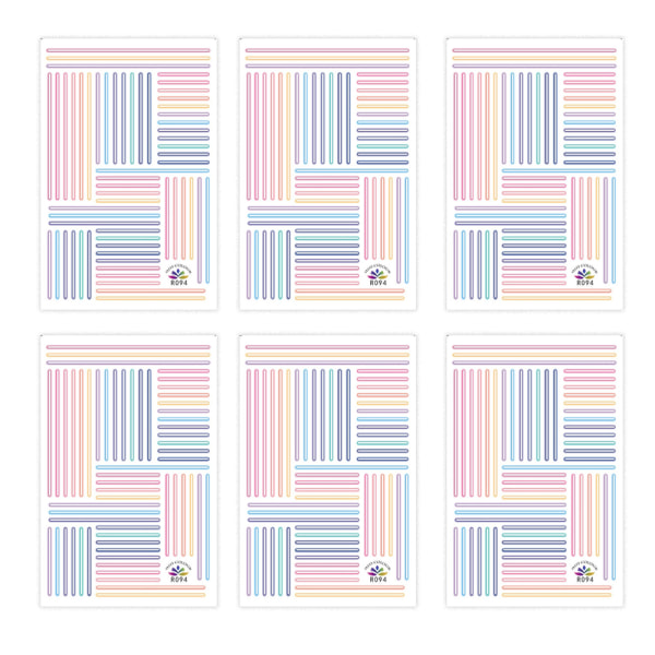 Mönster Nail Art Stickers Dekaler för Kvinnor Barn, Självhäftande Spring Girls Manikyr Salong Present R094 Hyun Ya style rainbow strip