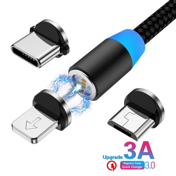 3-i-1 magnetisk laddningskabel, nylon USB kabel,
