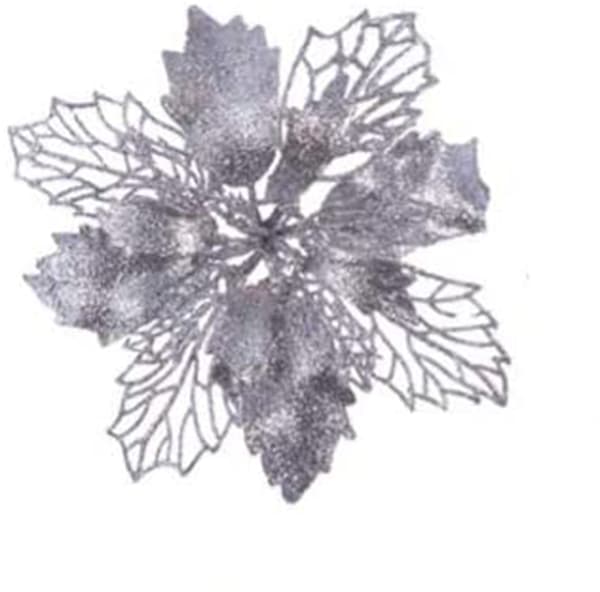 12 stk. Julepynt Glitter Julestjerne Julepynt Trepynt Kunstige Juleblomster Dekor til Jul Silber