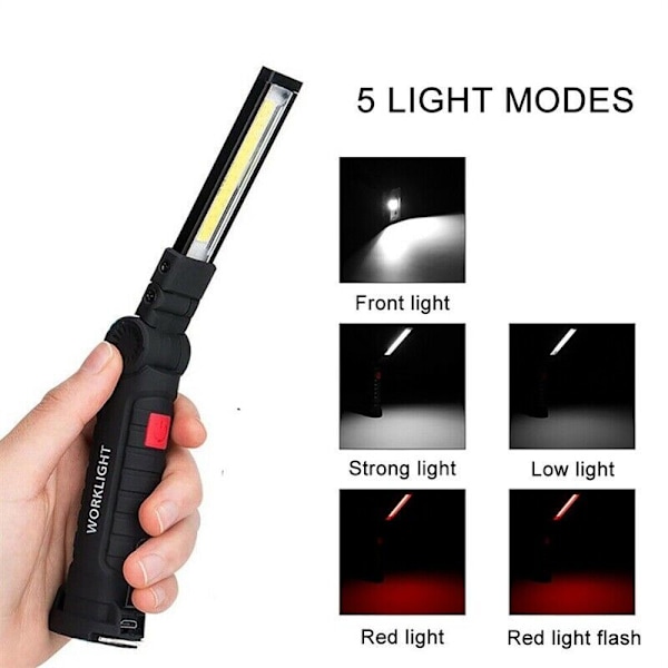 2 stk. COB Genopladelig Magnetisk Lommelygte Fleksibel Inspektionslampe Ledningsfri Arbejdslys