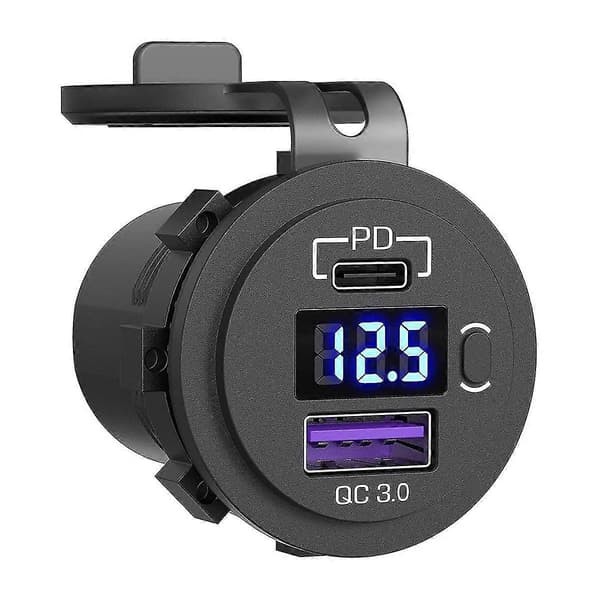 Bil USB-lader Hurtiglading Qc 3.0 & Pd USB-lader Socket Adapter Med Bryter Voltmeter For Lastebil