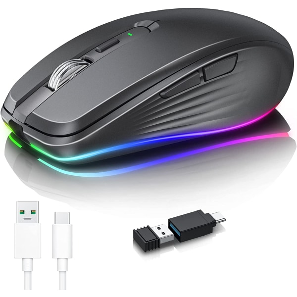 Uppladdningsbar trådlös mus, 2,4G RGB 4 justerbar DPI (max