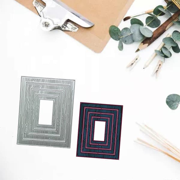 Rektangulär ram med träådring, stansmall för metall, DIY scrapbooking, prägling, kort- och albummall