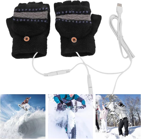 1 par USB-opvarmede handsker, skrivehandsker, USB-opvarmede strikkehandsker