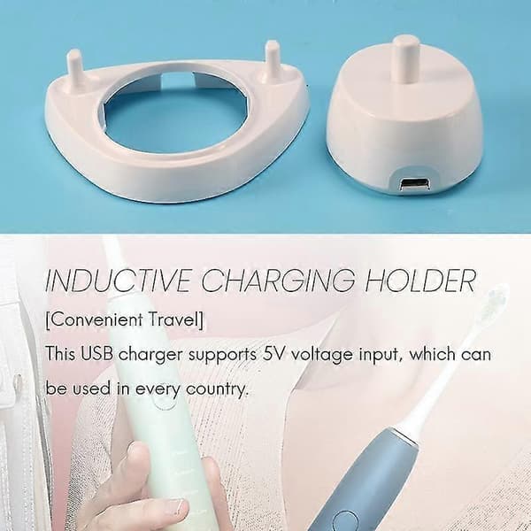 Lader for tannbørsteutskifting, induktiv ladestasjon, modell 3757, USB-kabel, hvit