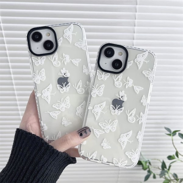 Valkoinen Perhonen Trendikäs Söötti Läpinäkyvä Puhelimen Kotelo iPhone 13 6.1 tuumaa Sisäänrakennetulla Puskurilla Iskunvaimentava Suojaava Kotelo iPhone 13 6.1 tuumaa