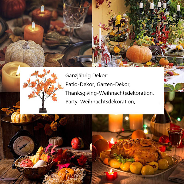 Thanksgiving Dekorationer Med 24 Lysande Varmvita LED-lampor, Hållbara Och Livfulla Löv Inomhus Utomhus Användning För Upplyst Höstlönnträd, Timer