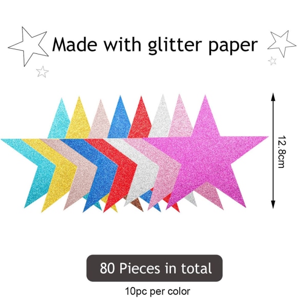80 bitar Glitter Star Cutouts Papperskonfetti för anslagstavla Klassrumsväggdekoration, 13,5*12,8cm