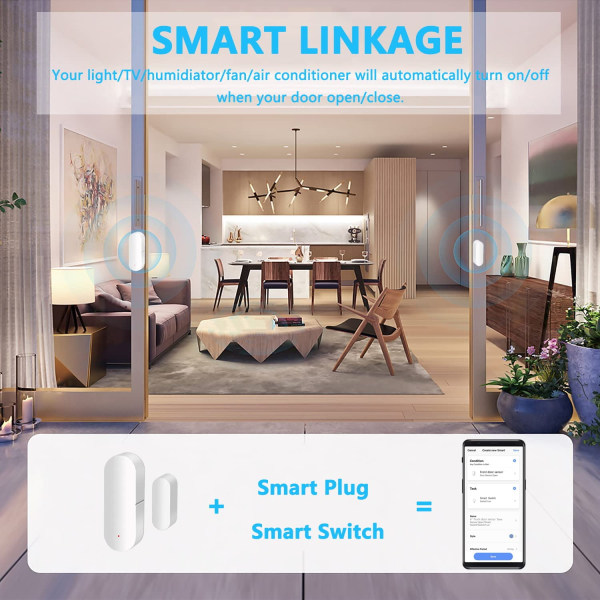 WiFi-dörr- och fönstergivare, Tuya Smart Alarm med gratis Notifica