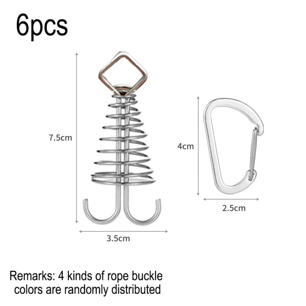 6 stk. Teltspænder Markiseanker med Fjederspænde Dækpløk og